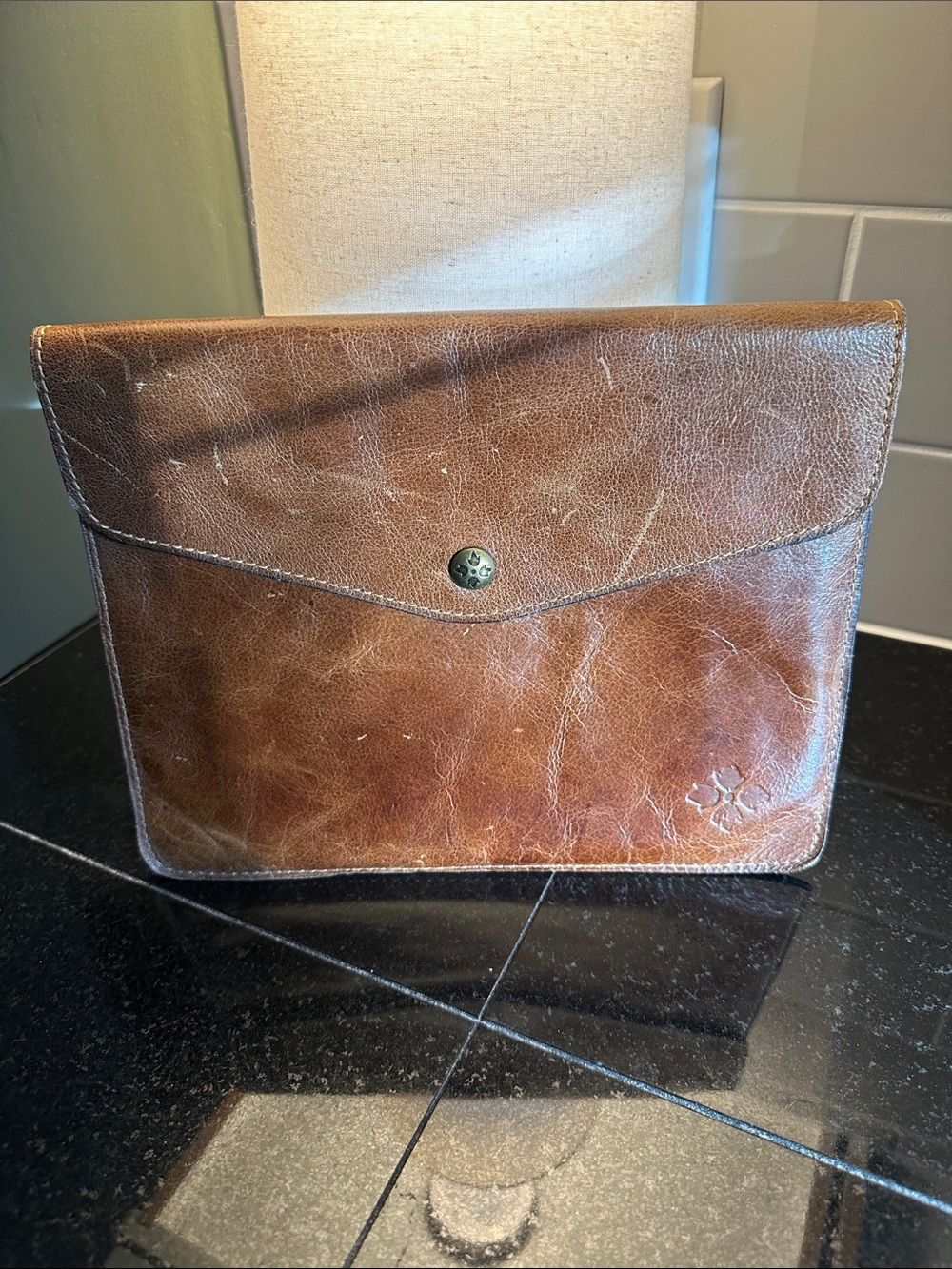 Patricia Nash Brown Leather Tablet Sleeve with Envelope Flap